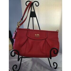 Coach Pleated Red Leather Wristlet Bag Zipper Closure 9" x 5.5"